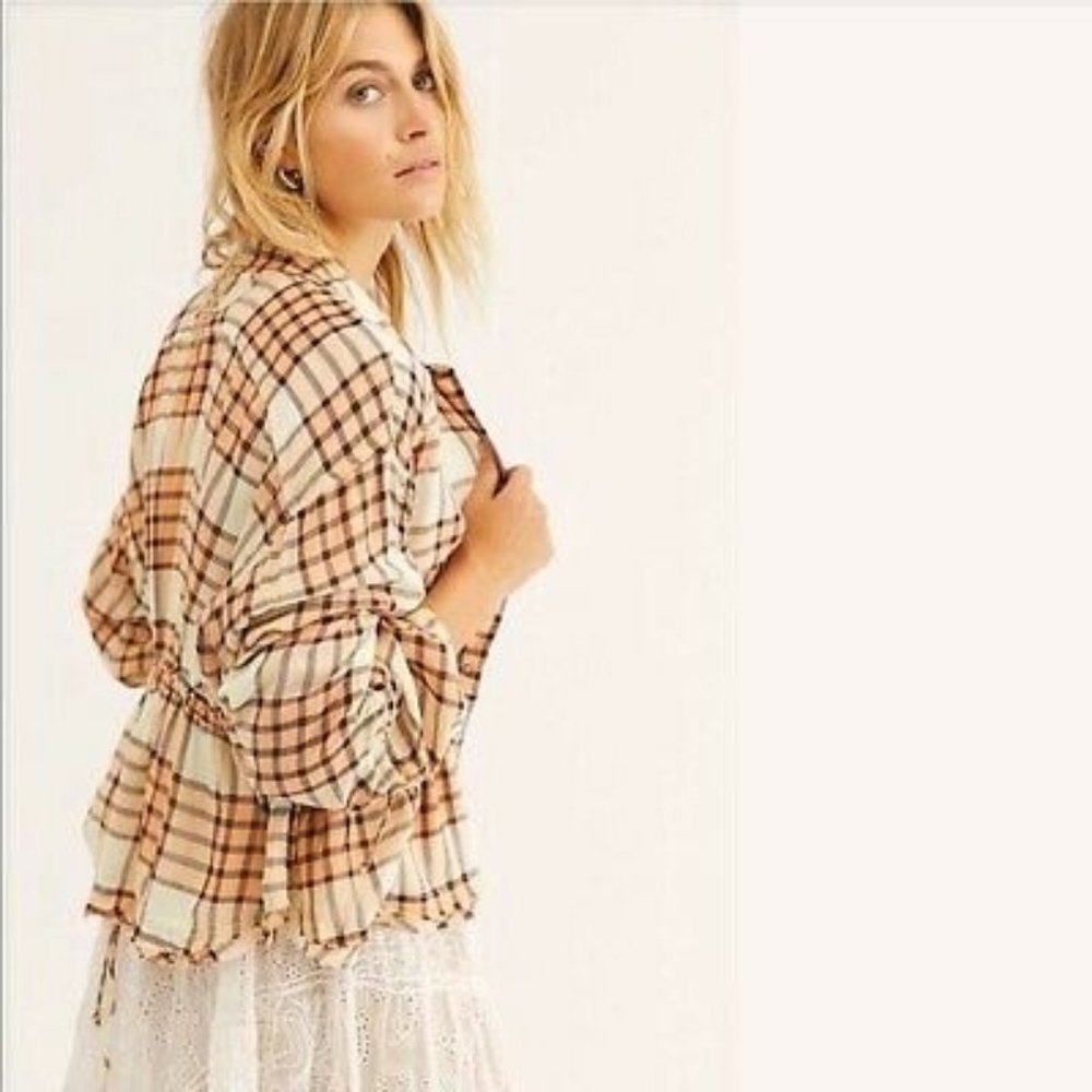 Free People Peach Tree Plaid Top - Picture 2 of 5